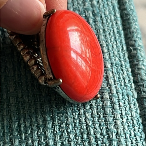 Costume Ring orange bead silver stretchy elastic one size OS Fall Halloween - Picture 8 of 8